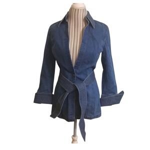 Classiques Entier Medium Wash Belted Denim Jacket Size 16 Rodeo‎ Coastal Cowgirl